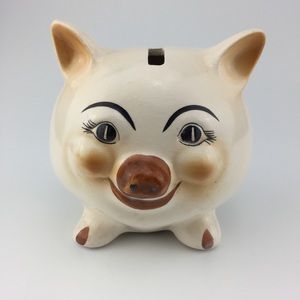 Vintage handpainted Ceramic piggy bank w stopper